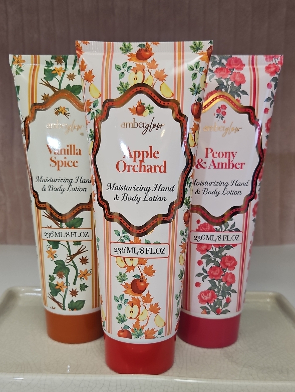 amberglow Moisturizing Hand & Body Lotion Vanilla Spice Apple Orchard & Peony